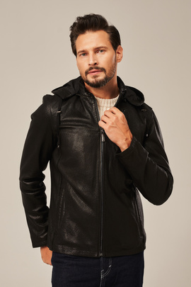 Lederjacke mit kapuze herren schwarz
