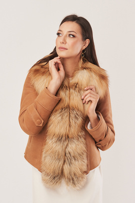 Damen Lammfelljacke mit Fuchsbesatz, Hüftlang