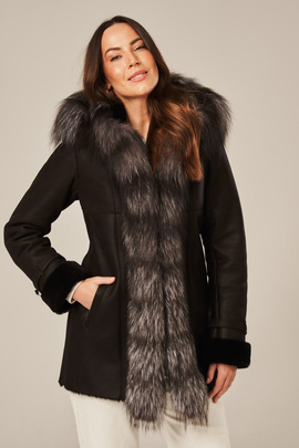 Damen Winter Lammfelljacke mit Kapuze