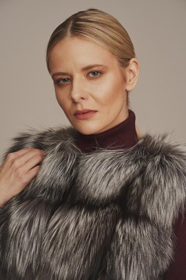 Damen Fuchspelz Weste, Silberfuchs mit Leder versetzt