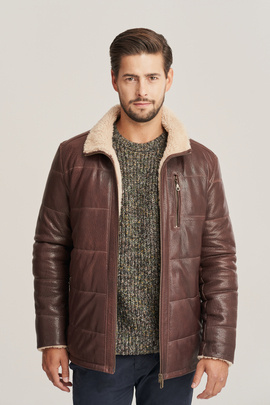 Herren braune leder winterjacke