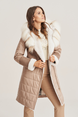 Damen Winter Ledermantel beige