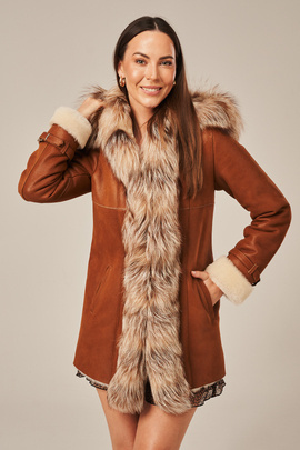 Damen Winter Lammfelljacke mit Kapuze