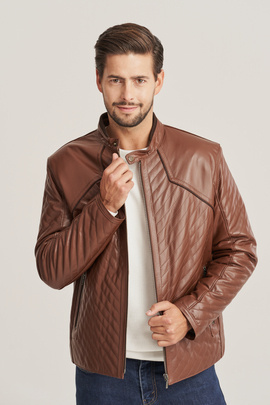 Herren Lederjacke braun mit Zip