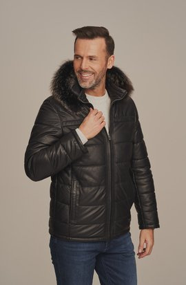 Herren lederjacke mit kapuze und fuchspelz