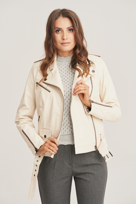 Damen Lederjacke, Bikerstil, beige