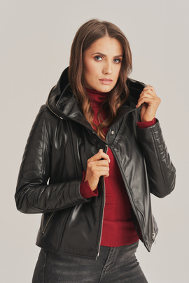 Damen Lederjacke mit Kapuze