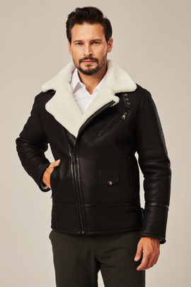 Herren Lammfelljacke, schwarz