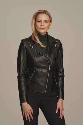 Leder-Bikerjacke für Damen, schwarz