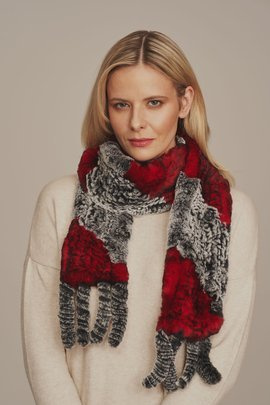 Pelz Schal Echtfell, grau/rot