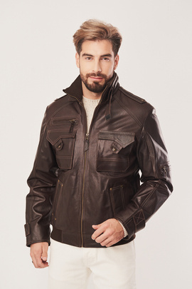 Herren Lederjacke mit Reißverschluss braun, Top Gun
