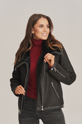 Damen Lammfelljacke, schwarz