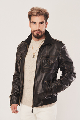 Herren Lederjacke mit Reißverschluss schwarz, Top Gun