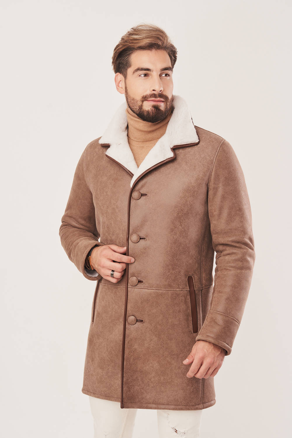 Wintermantel Wildleder Lammfell Mantel Herren Wintermantel