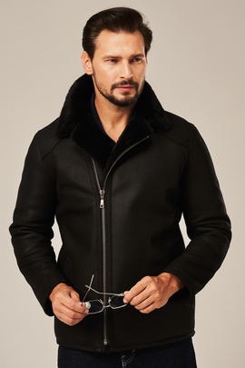 Herren Lammfelljacke, schwarz