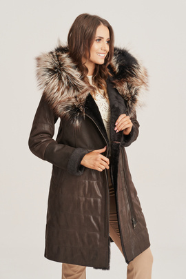 Damen Winter Ledermantel braun